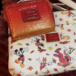 Disney Character Print Crossbody Bag with Red Sequin Pouch